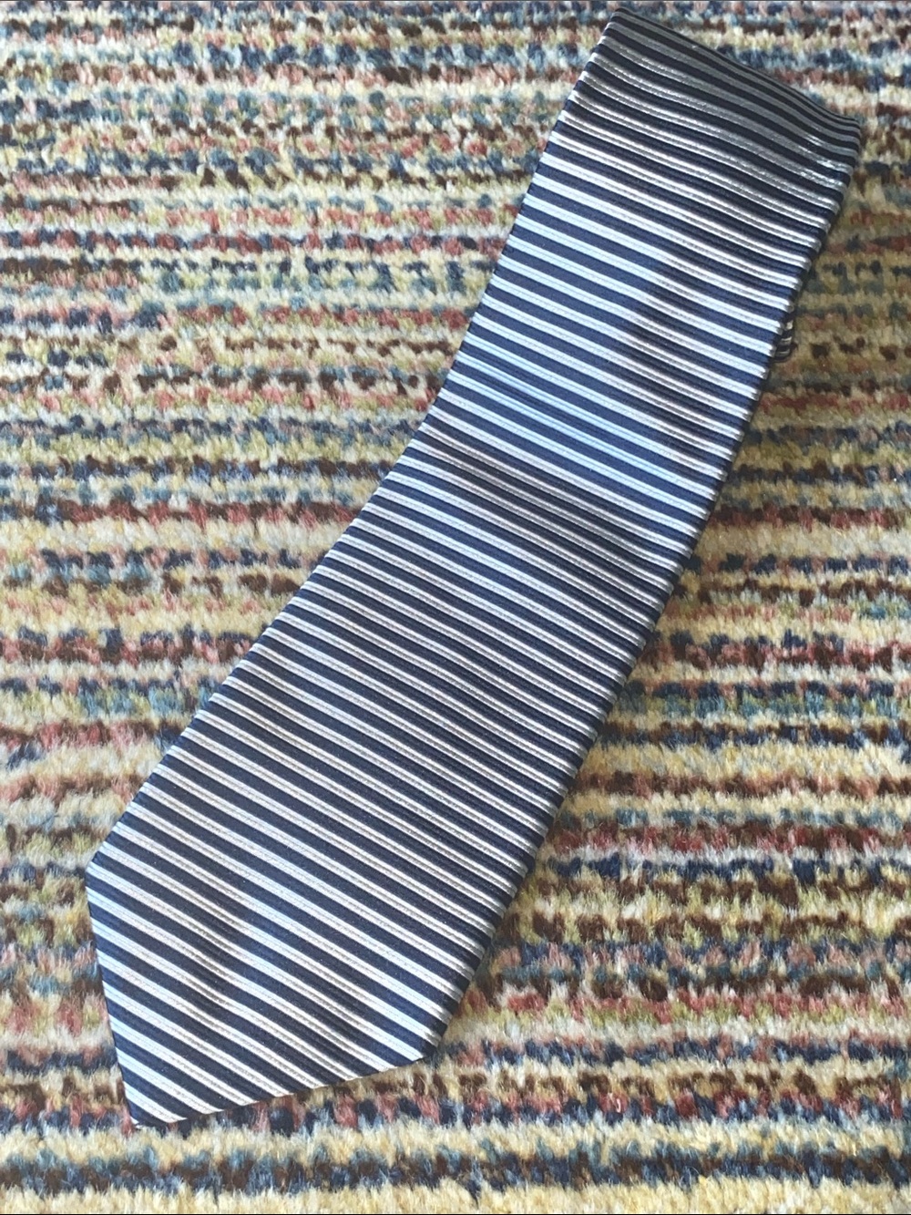 Lands' End Navy and White Striped Men’s Tie
